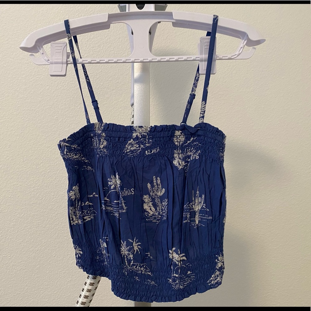 Billabong Blue & White Straight Seas Crop Top - SMALL - adjustable